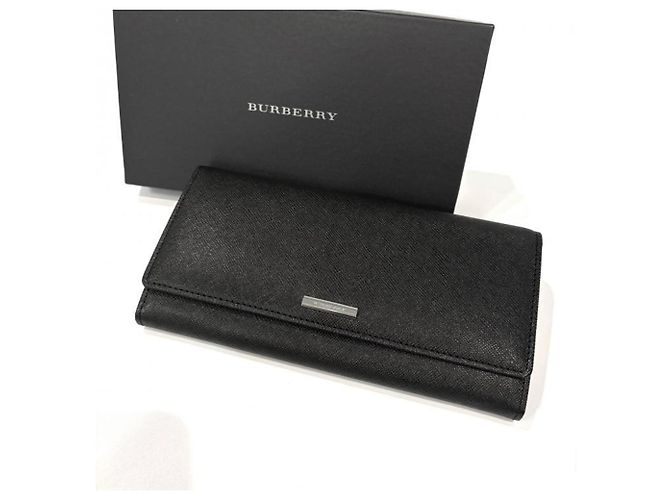 Cartera larga de piel Burberry Nova Check Castaño Negro 
