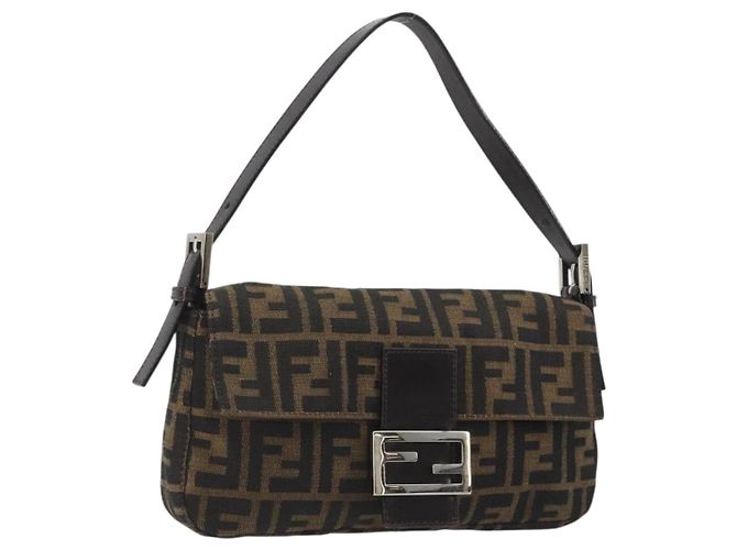 FENDI Zucca Canvas Mamma Baguette Borsa a Spalla Marrone Argento Auth yk20687SAM