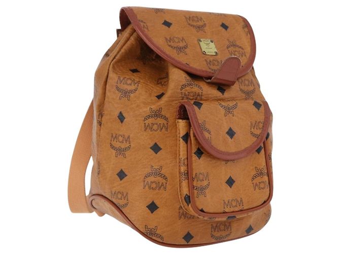 Zaino MCM Vicetos Logogram PVC Beige Oro Auth bs36277 D'oro