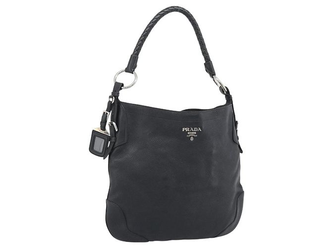 Borsa a tracolla PRADA in pelle nera argento ka5401V Nero