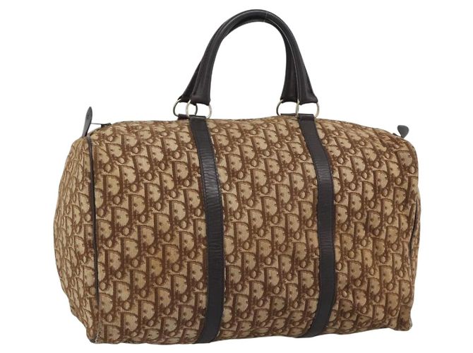 Borsa Boston Christian Dior Trotter Canvas Beige Oro Auth 192191 D'oro