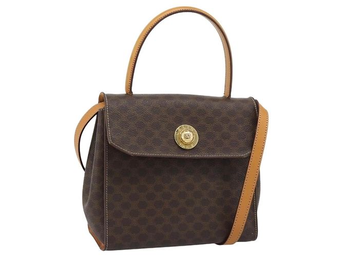 Céline Bolsa CELINE Macadam Canvas Star Ball PVC Couro 2way Marrom Ouro Auth 194593 Dourado
