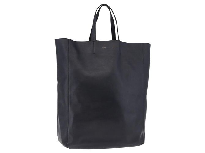 Céline CELINE Vertical Cabas Mall Handtasche aus Leder Schwarz Gold Authentisch 191085 Golden