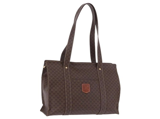 Céline CELINE Bolsa de Ombro Macadam PVC Couro Marrom Dourado ka5329A
