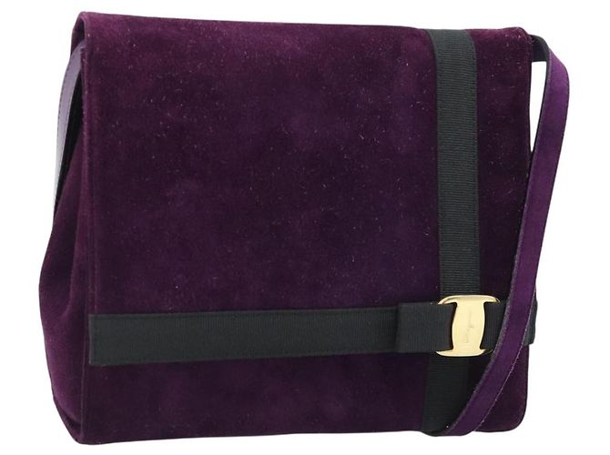 Borsa a tracolla Salvatore Ferragamo Vala in scamosciato viola e oro Auth BA14151A D'oro Porpora