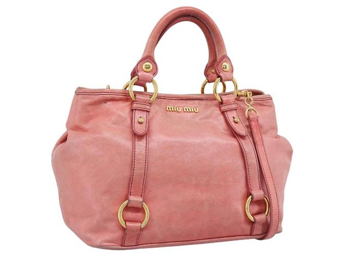 Bolsa Miu Miu de couro 2way Rosa Ouro Auth am12098V Dourado