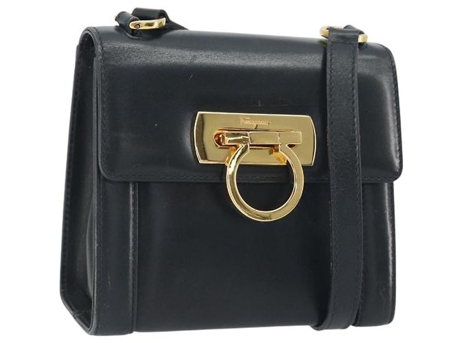 Borsa a tracolla Salvatore Ferragamo Gancini in pelle blu navy e oro Auth 192665 D'oro
