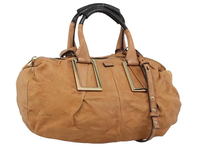 Chloé Bolsa de Ombro Chloe Etel em Couro 2way Marrom Ouro Auth mr2737 Dourado