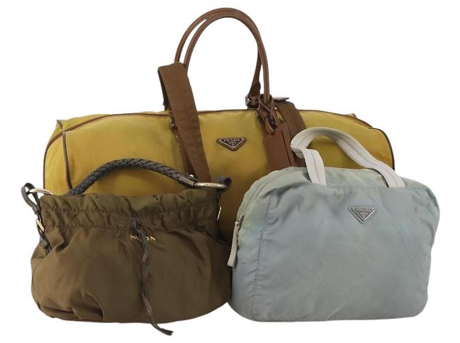 Bolso Boston PRADA Bolso de Mano Nylon 3 Set Khaki Blue Auth 191805 Azul Caqui