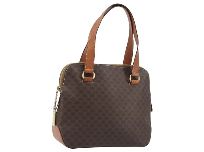 Céline CELINE Macadam Canvas Handtasche PVC Leder Braun Gold Auth 191819A Golden