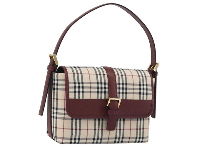 BURBERRY Nova Check Handtasche Canvas Beige Gold Auth am12032V Golden