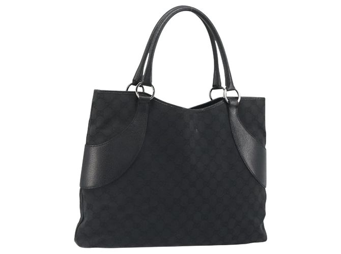 Bolsa Tote GUCCI GG Canvas Preta Prata 113016 Auth am12219A Preto