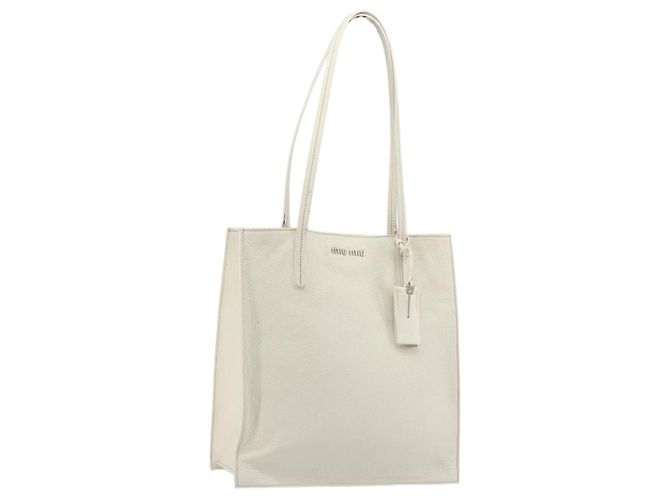 Bolsa Tote Miu Miu de couro branco e prata Auth bs36295A