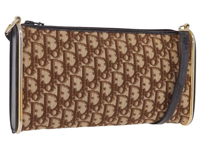 Borsa a tracolla Christian Dior Trotter Canvas Beige Oro Auth 193513 D'oro
