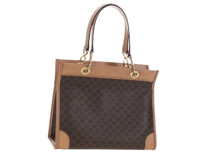 Céline Sac à main CELINE Macadam Canvas PVC Cuir Marron Or Auth 191821V Doré