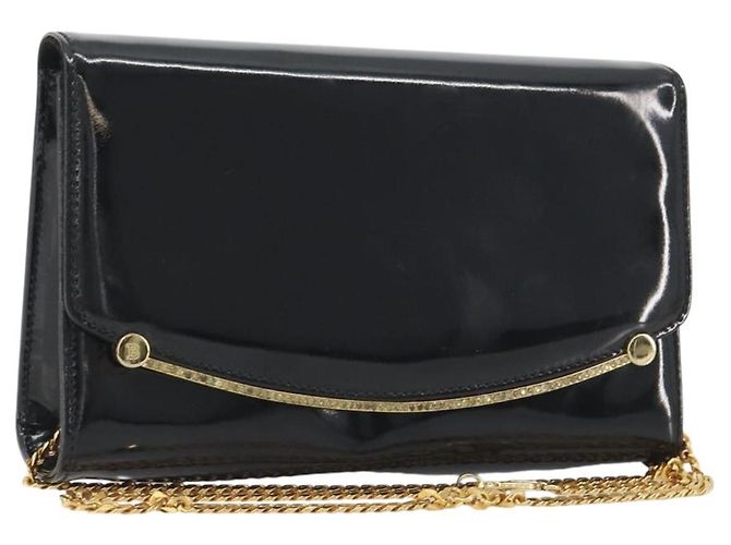 Borsa a Spalla con Catena BALLY in Pelle Vernice Nera e Oro Auth bs36285A Nero D'oro