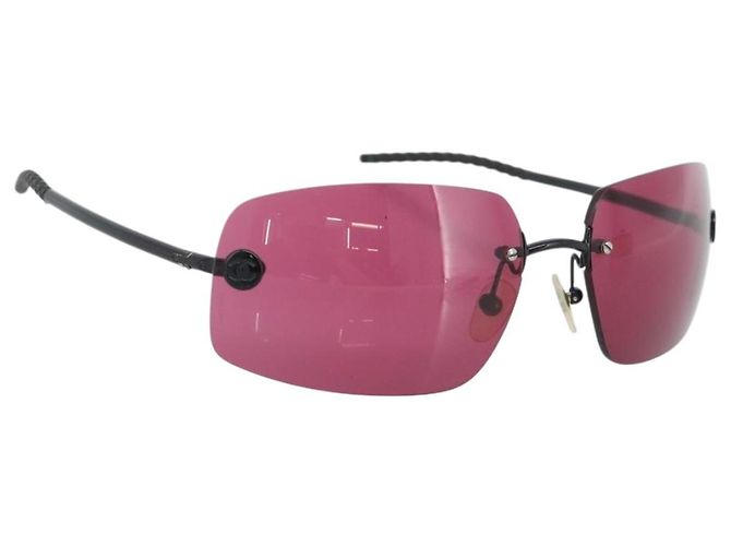 CHANEL Sunglasses Plastic Black CC Auth bs36334