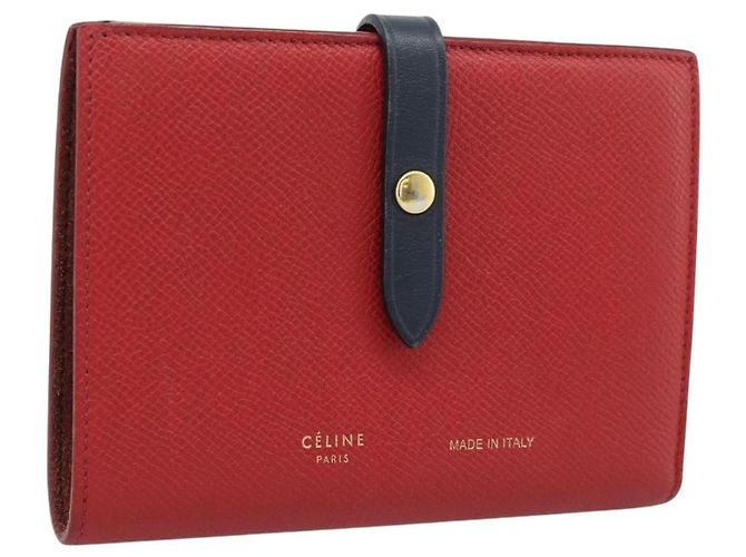 Céline CELINE Large Strap Wallet Bifold Wallet Leather Red Gold Tone Auth ar14122A