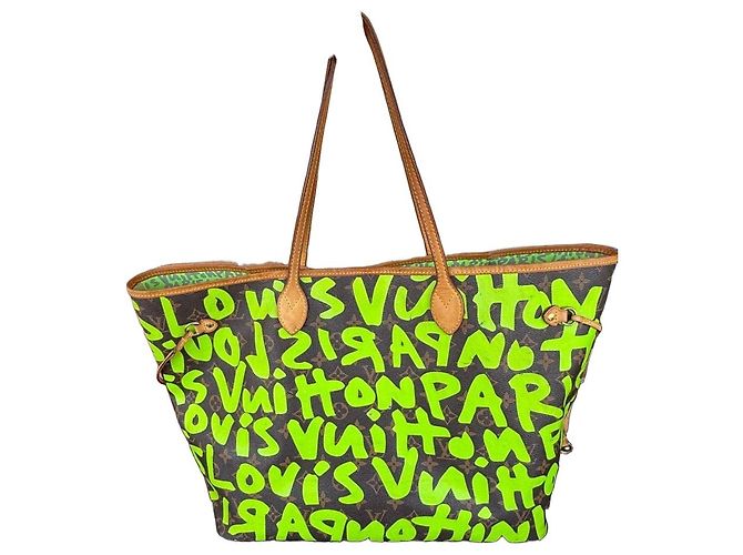 Borsa Louis Vuitton Neverfull GM Monogram Graffiti Marrone Verde