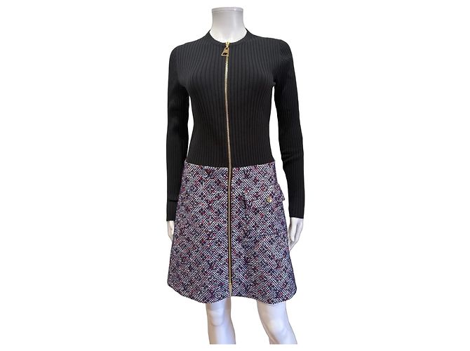 Louis Vuitton Monogram Jacquard Knit Dress Black Multiple colors