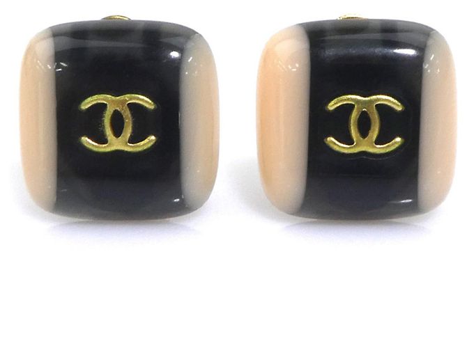Boucles d'oreilles clip Chanel Coco Mark Noir Beige Doré