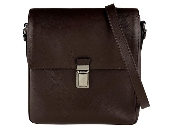 Borsa a tracolla in pelle marrone Prada