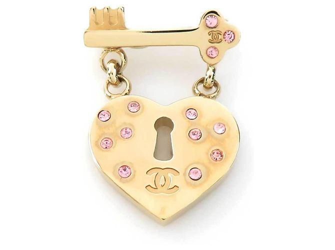 Spilla Chanel Cuore, Lucchetto e Chiave Rosa D'oro