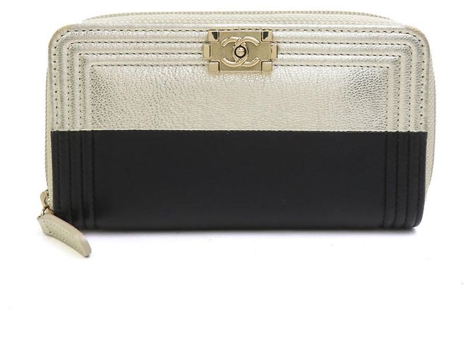 Chanel Boy Long Wallet Black Golden