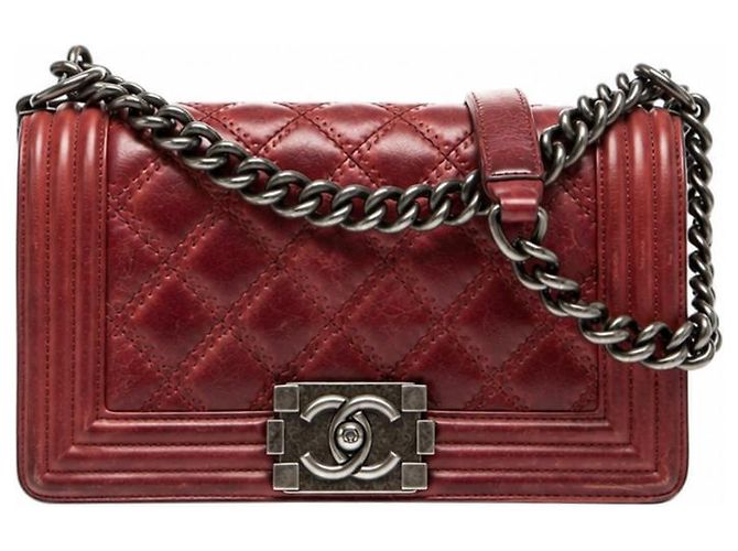 Chanel Borsa Boy Small Double Stitch Pelle di Vitello Bordò