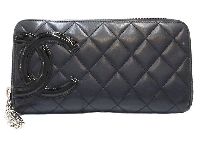 Cambon Monedero de cuero negro Chanel