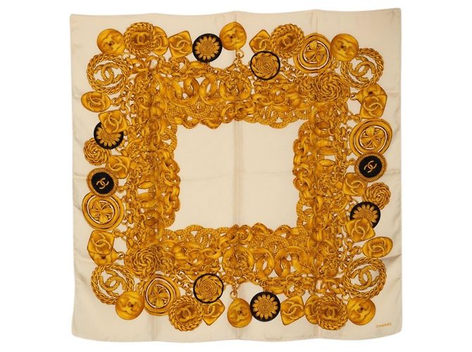 Timeless Sciarpa Chanel Coco Mark Chain Pattern Crudo Seta