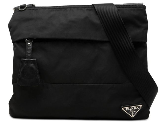 Borsa a tracolla con placca logo Triangle Prada Nero