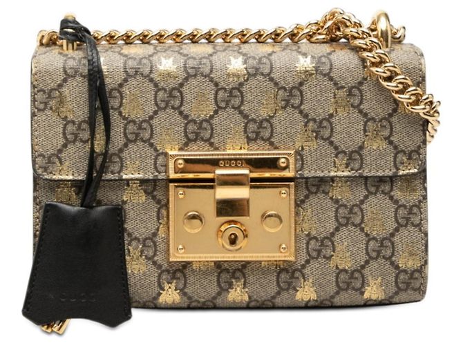 Padlock Bolsa de ombro com corrente e cadeado Gucci GG Supreme Preto Bege