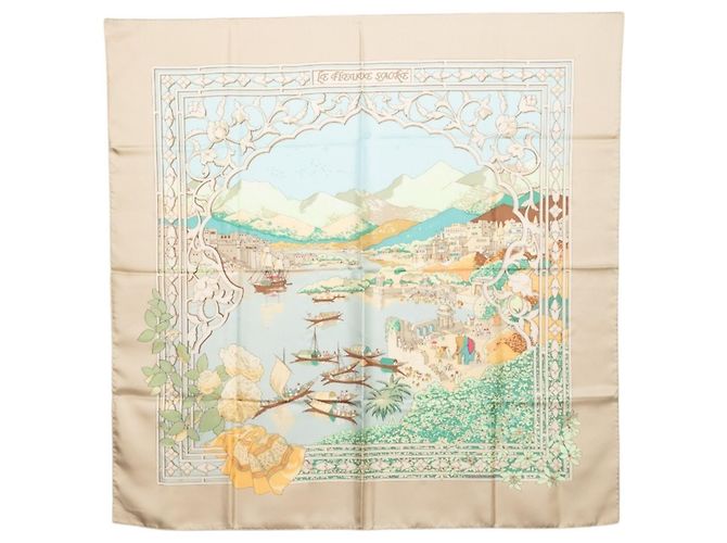 Hermès Hermes Carre 90 Le Fleuve Sacr Scarf Multicolore Beige