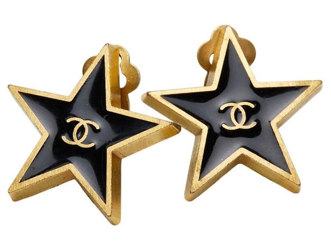 Orecchini Chanel Coco Mark Star Motif Nero D'oro