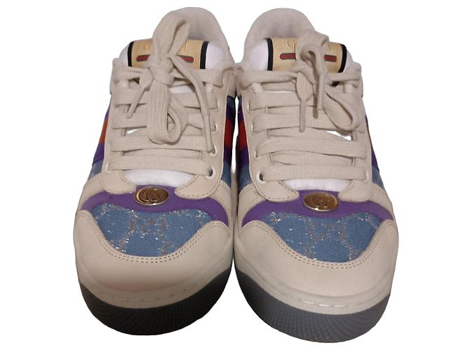 Sneakers Gucci in pelle e tessuto monogramma GG Rosso Blu Multicolore Beige Porpora