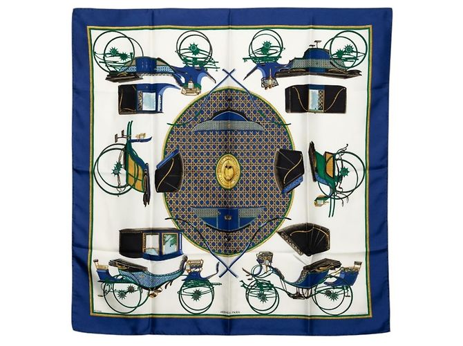 Silk In Hermès Pañuelo Carré 90 Hermes Folding Carriage Blanco Azul