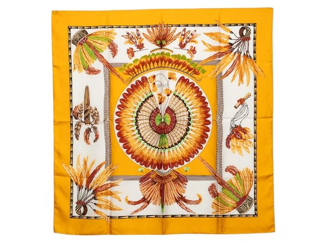 Hermès Hermes Carré 90 Brazil Schal Weiß Gelb