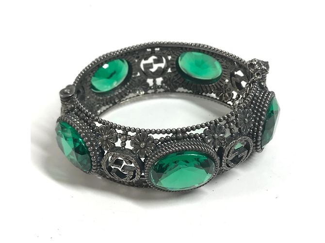 Bracciale rigido Gucci verde e argento