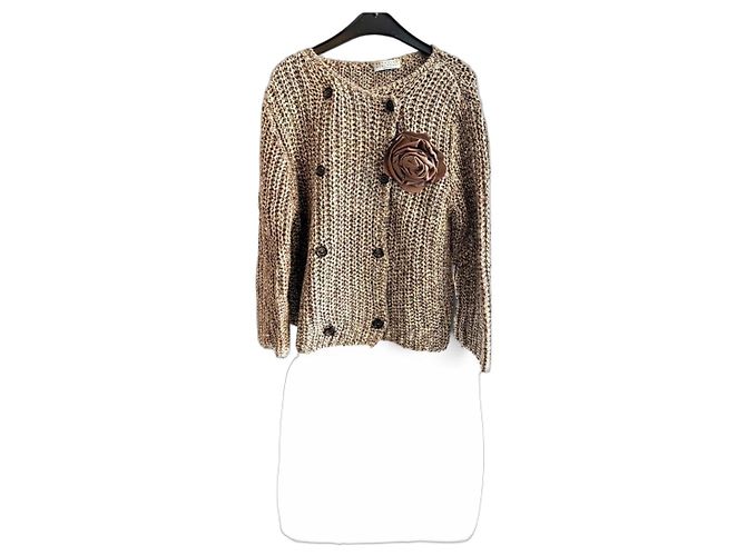 Brunello Cucinelli Strickjacke mit Blumen-Applikation Braun Beige