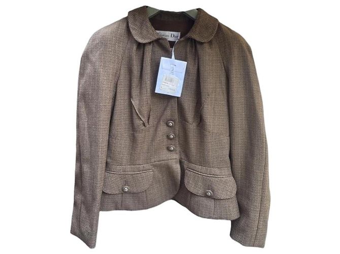 Christian Dior Brown Checked Wool Jacket