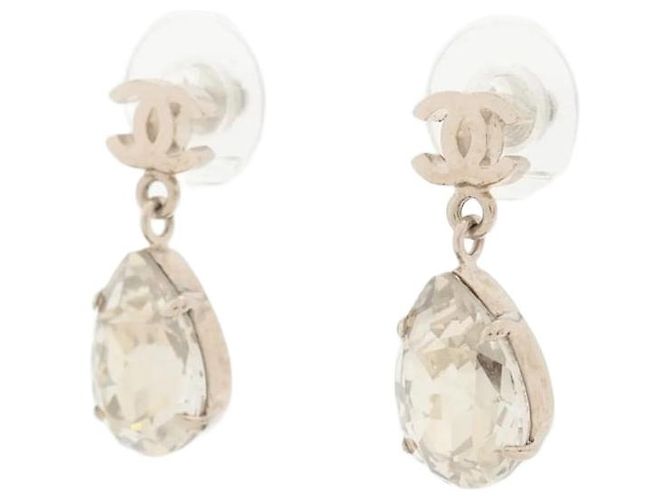Chanel Brincos A13V com strass Coco Mark Prata