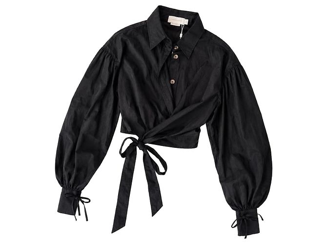 Zimmermann Zim Blouse Cropped Wrap Top Schwarz
