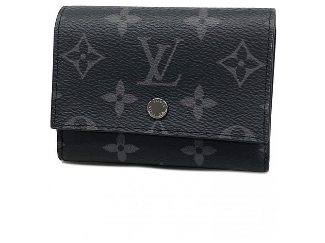 Portafoglio pieghevole Louis Vuitton in Monogram Eclipse Nero