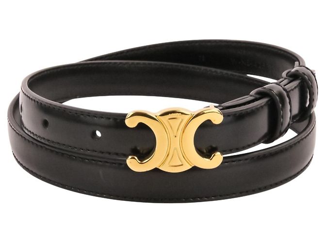 Céline Celine Triomphe Schnallen Leder Gürtel schmal Schwarz 