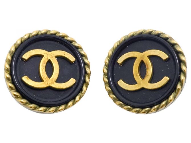 Orecchini a clip Chanel Coco Mark Circle Nero D'oro 