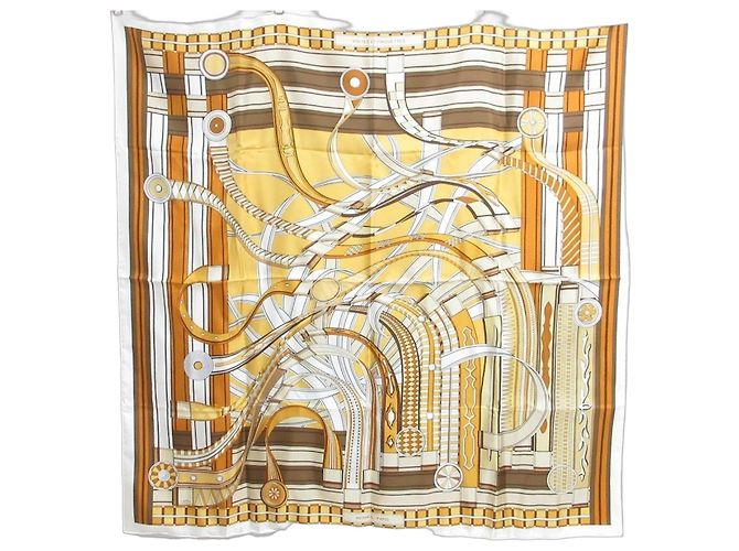 Hermès Sciarpa Hermes Carre 90 Voltes et Pirottes Beige