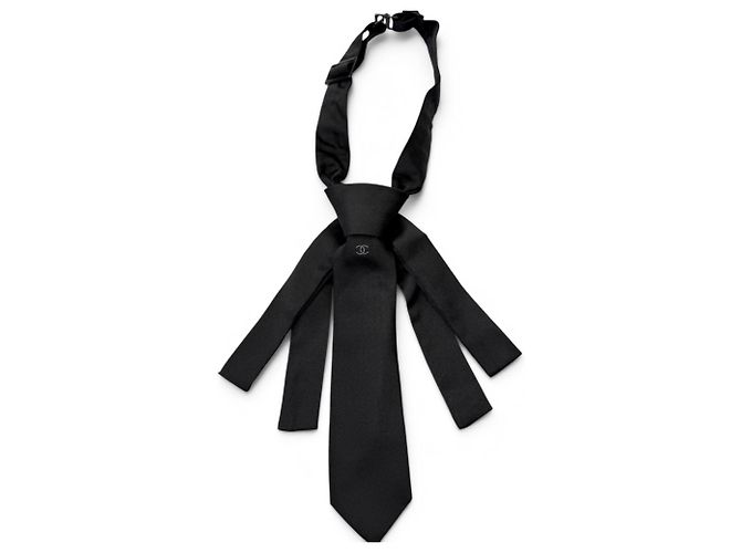 Chanel Silk Coco Mark Tie Design Choker Black
