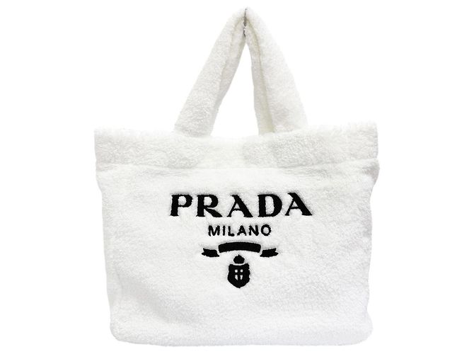 Tote Sac cabas Terry 1BG130 Prada Noir Blanc