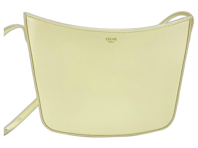 Céline Bolsa Clock Medium da Celine - Bolsa de ombro em couro bege